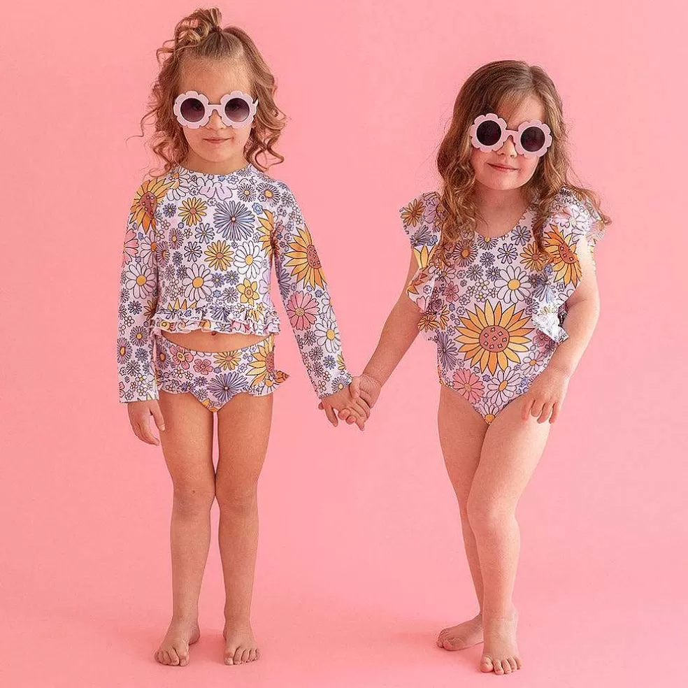 Posh Peanut Long Sleeve Rash Guard Ruffled Bummie Set Flash Sale