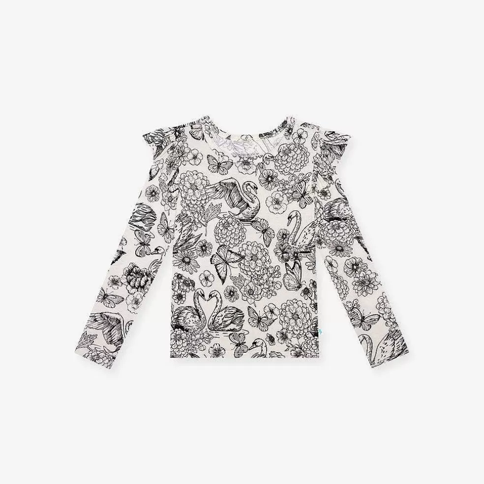 Posh Peanut Long Sleeve Ruffled Shoulder Top Best
