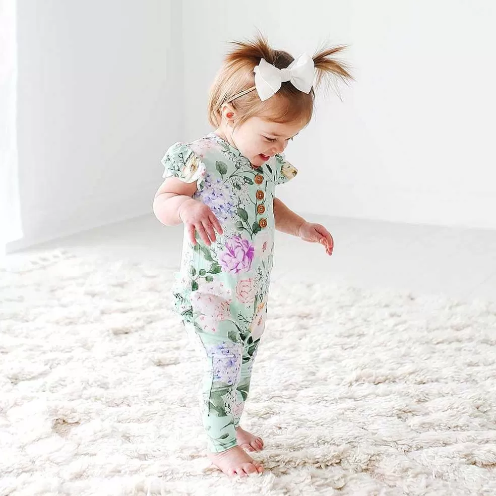 Posh Peanut Ruffled Cap Sleeve Henley Romper Outlet