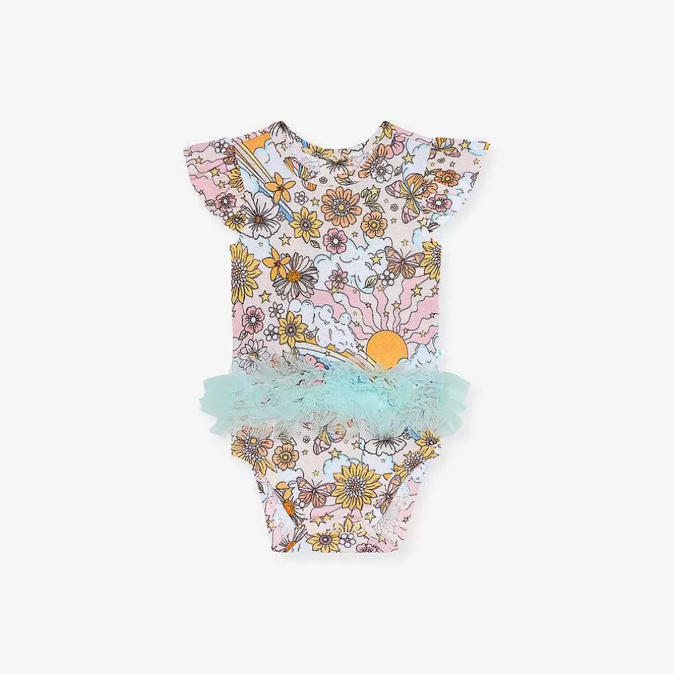Posh Peanut Ruffled Cap Sleeve Tulle Bodysuit Best Sale
