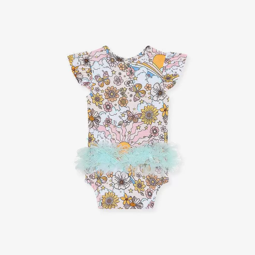 Posh Peanut Ruffled Cap Sleeve Tulle Bodysuit Best Sale