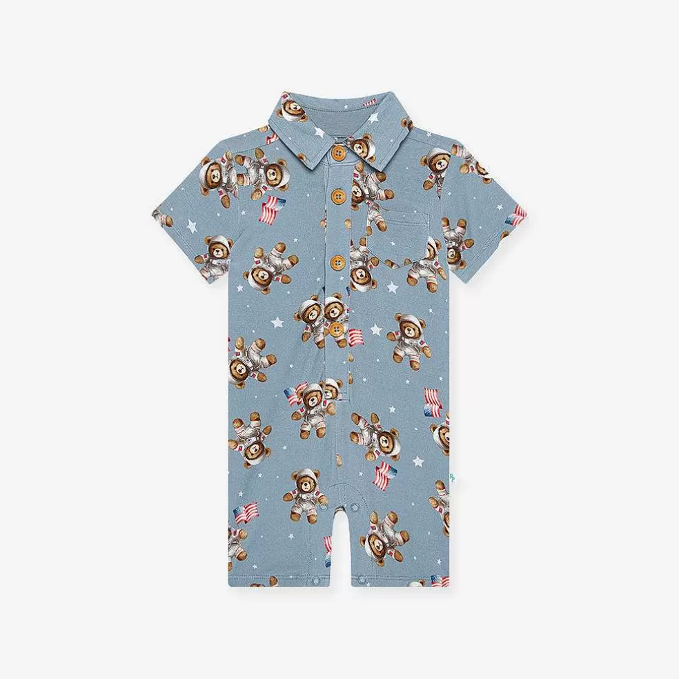 Posh Peanut Short Sleeve Collared Henley Shortall Flash Sale