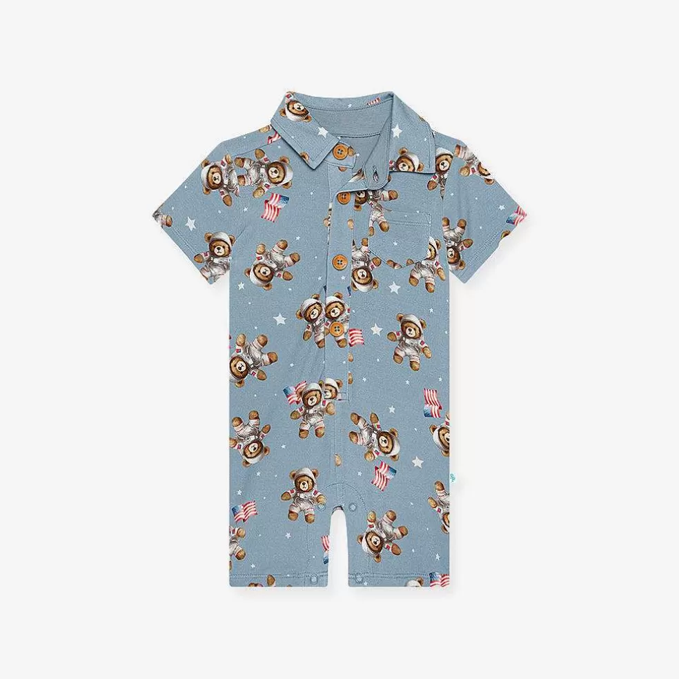 Posh Peanut Short Sleeve Collared Henley Shortall Flash Sale