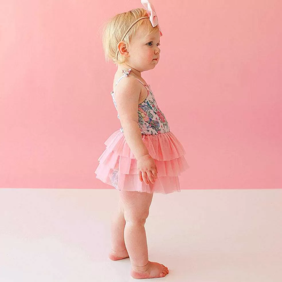 Posh Peanut Smocked Tulle Bodysuit Dress Discount
